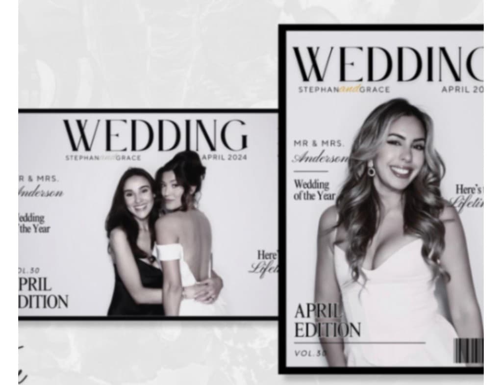 Overlapping wedding magazine cover photo prints