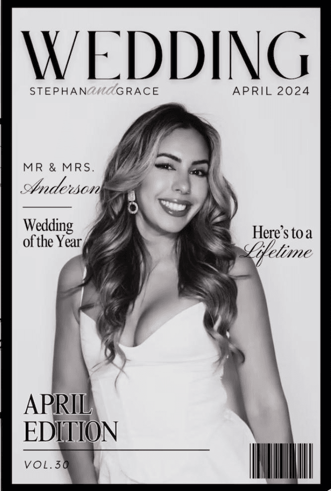 Black and white wedding magazine cover style portrait print